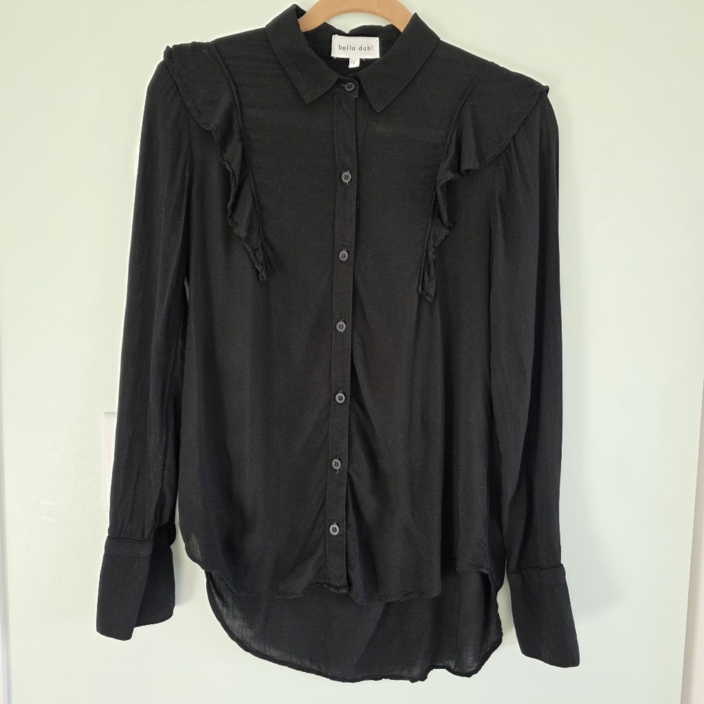 Bella Dahl Black Ruffle Front Button Down Shirt - 100% Rayon